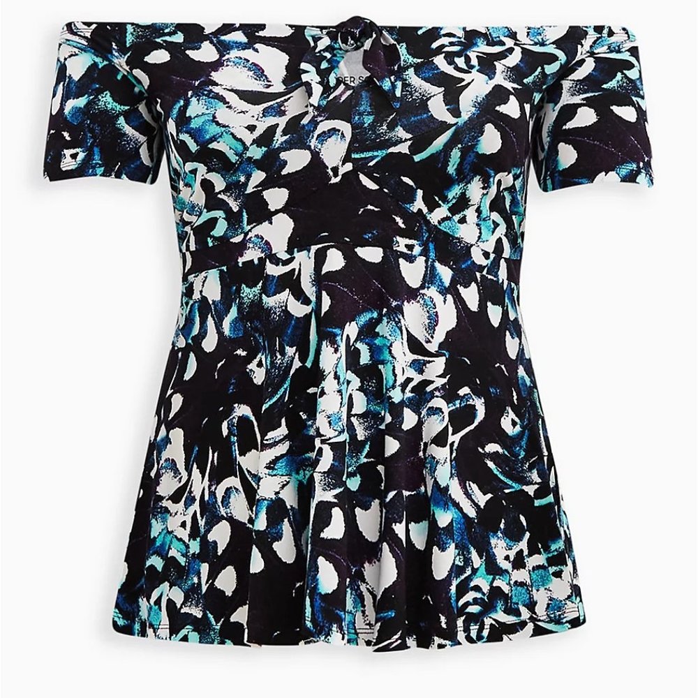 Torrid Top 5X 6X Off- Shoulder Babydoll Floral Knotted Super Soft Plus Shirt New - Picture 4 of 5